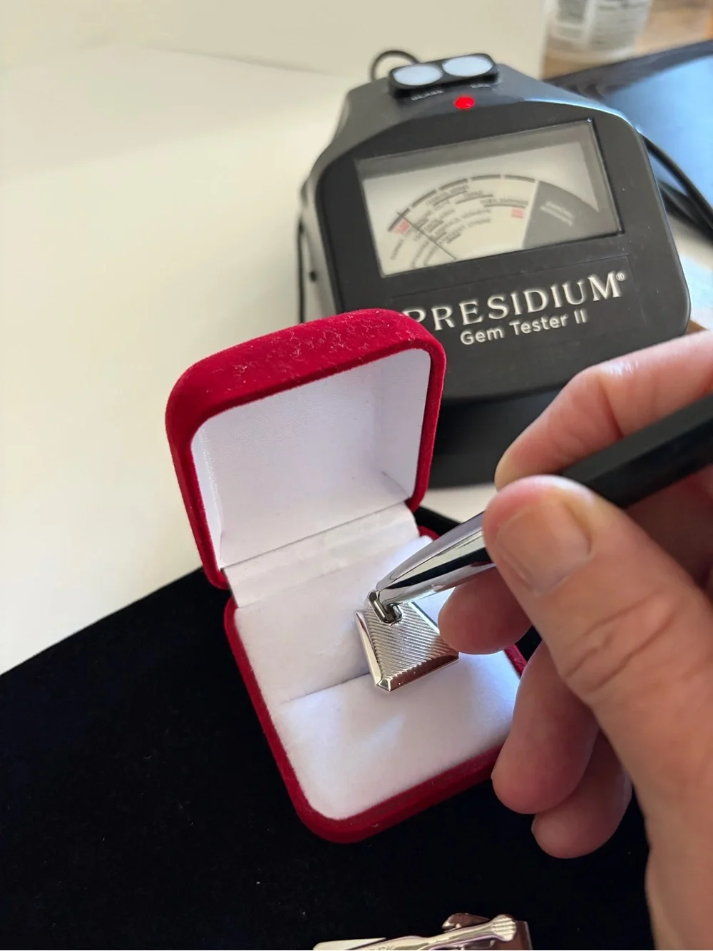 SWANK Silver Tone Cufflinks and Tie Clip with Rectangular Clear Stones